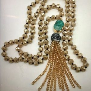 Knot Crystal Beads Amethyst Druzy Tassel Necklace